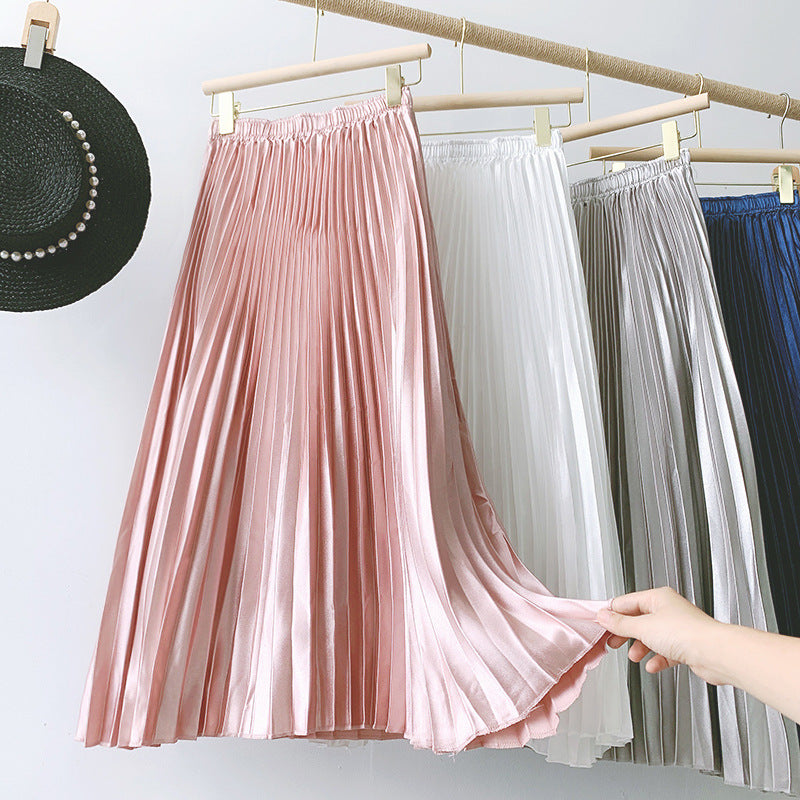 Pleated Metallic A-Line Midi Skirt