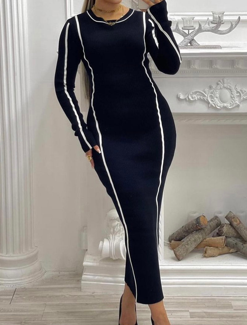 Bodycon Long Sleeve Striped Dress