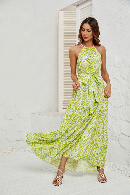 DVI407006D Halter Neck Printed Maxi Dress