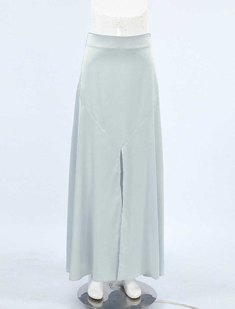 Flowy Satin Maxi Skirt with Slit