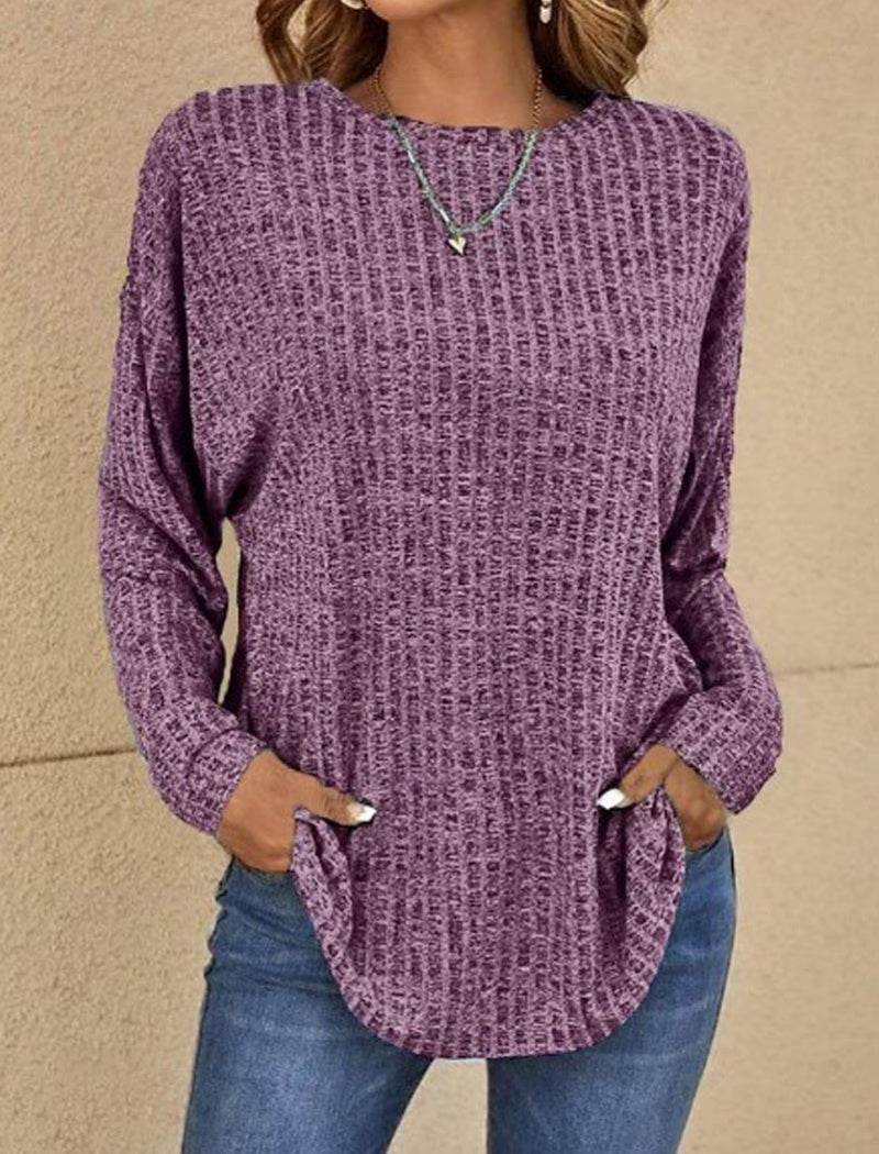 Ribbed Crewneck Long Sleeve Loose Tee