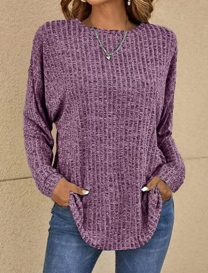 Ribbed Crewneck Long Sleeve Loose Tee