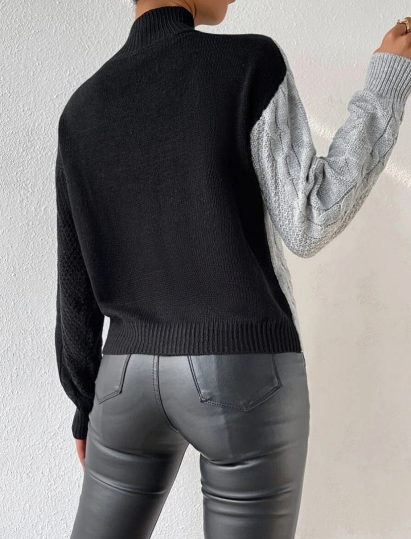 Two-Tone Cable Knit Sweater