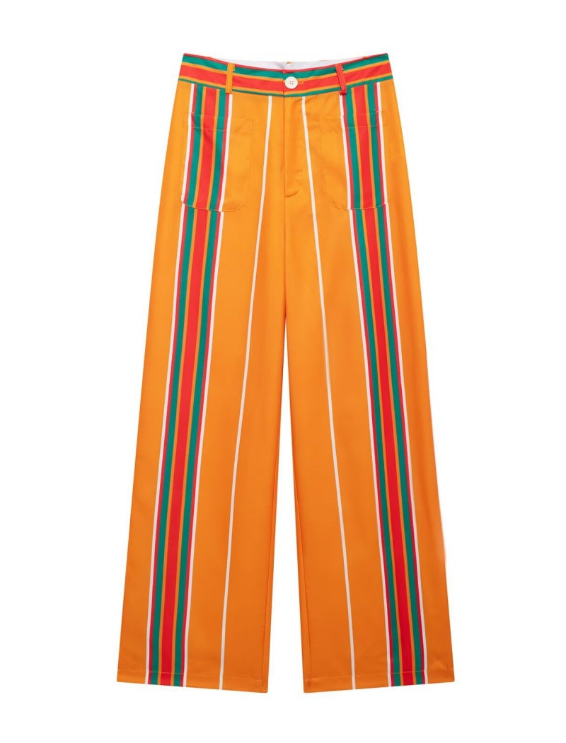 Striped High-Waist Wide-Leg Pants