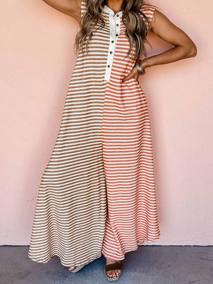 Sleeveless Striped Patchwork Maxi Dress