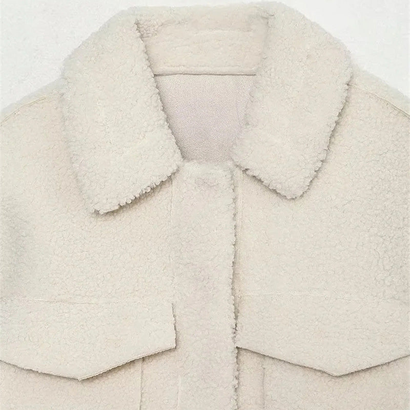 Sherpa Cropped Jacket with Flap Pockets