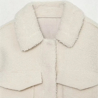 Sherpa Cropped Jacket with Flap Pockets