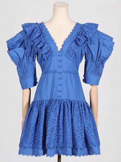 Ruffled Eyelet Mini Dress