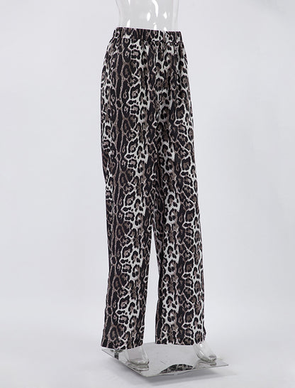 Wide-Leg Satin Animal Print Pants