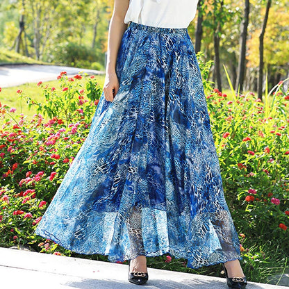 High-Waist Leopard Print Chiffon Skirt