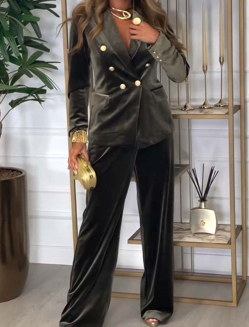 Double-Breasted Velvet Two-Piece Set