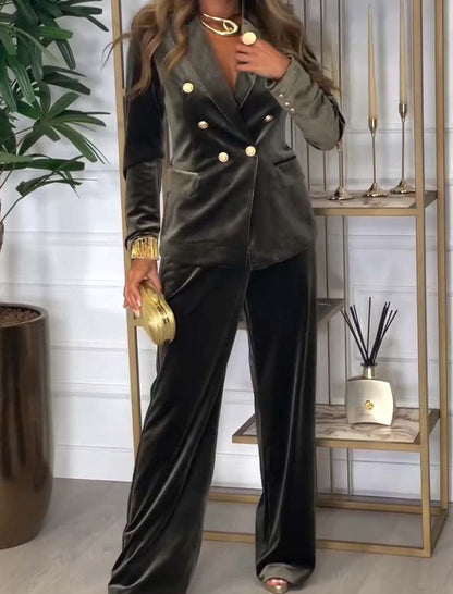 Double-Breasted Velvet Two-Piece Set