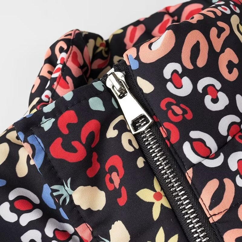 Oversized Floral Print Puffer Jacket