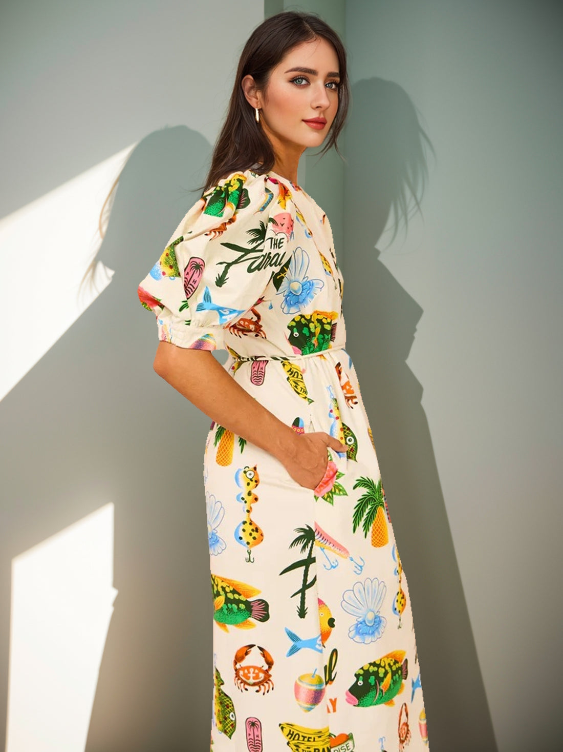 Graphic Print Smocked Maxi Dress