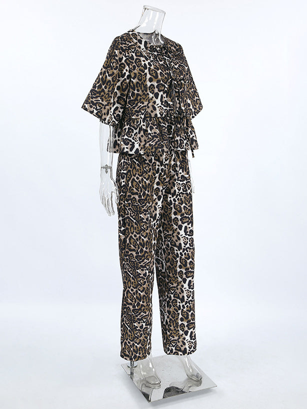 Leopard Print Top and Pants Set