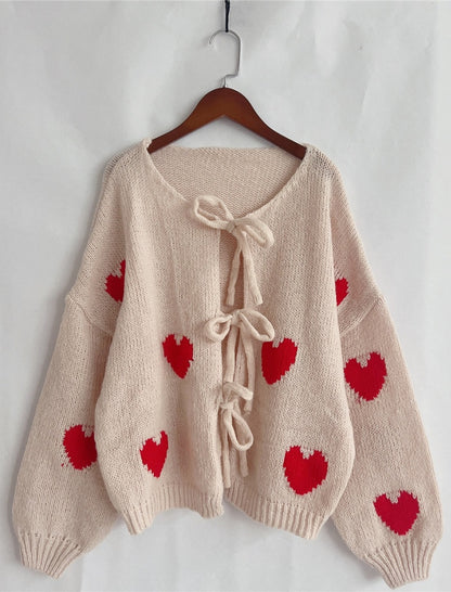 Heart-Accented Tie Front Cardigan