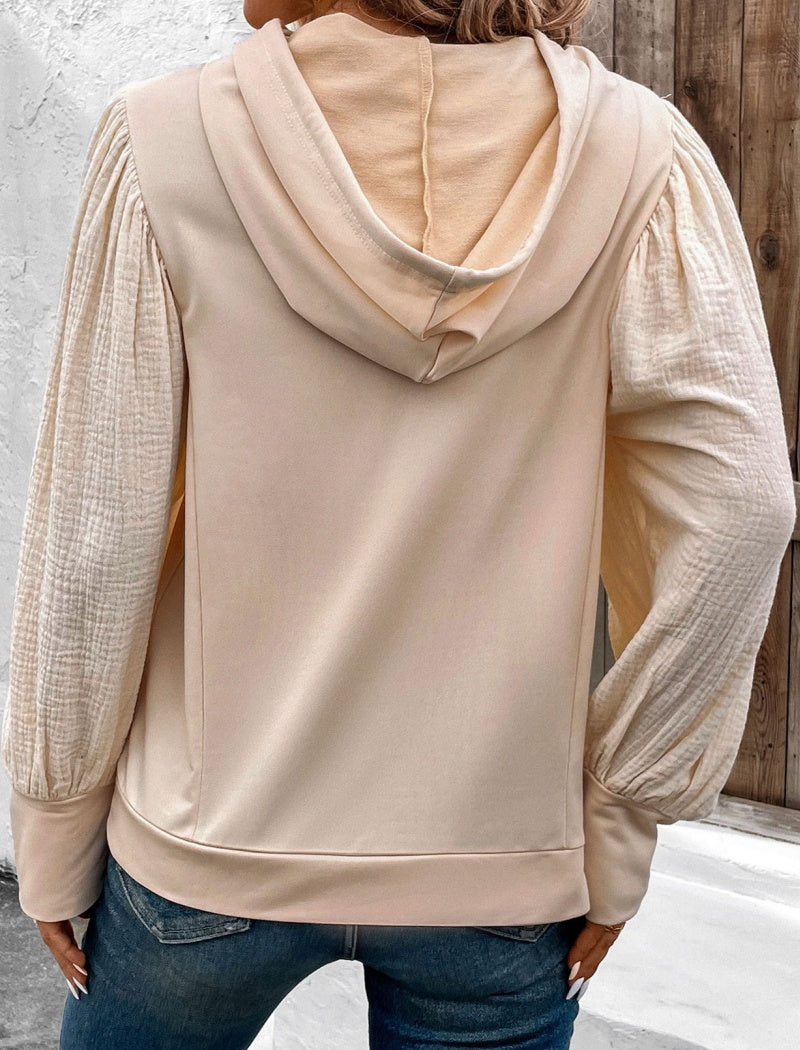 Hooded Puff Sleeve Long Sleeve Top