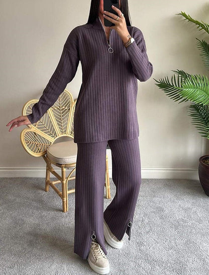 Ribbed Lounge Set with Split Pants