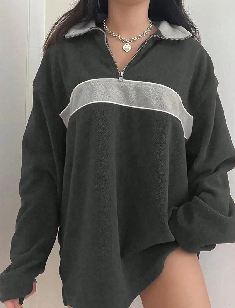 Quarter-Zip Pullover with Contrasting Stripe