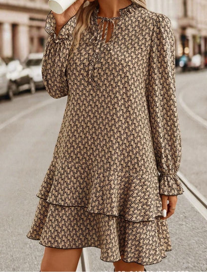 Printed Long-Sleeve Tiered Dress