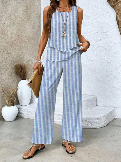 Layered Sleeveless Top and Wide-Leg Pants Set