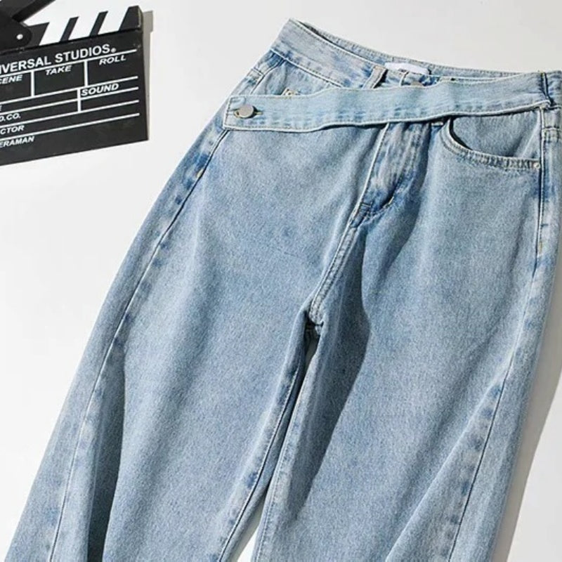 High-Rise Asymmetrical Crossover Jeans