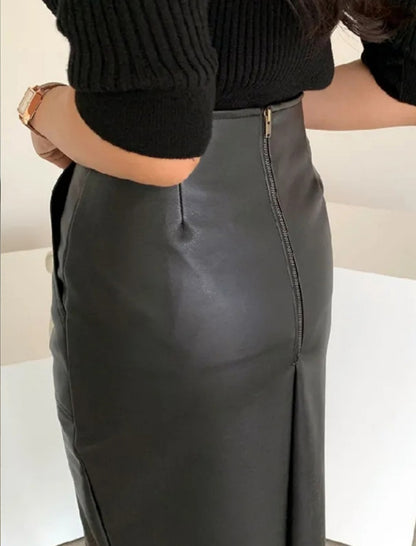 High-Waisted Pencil Skirt with Side Slit