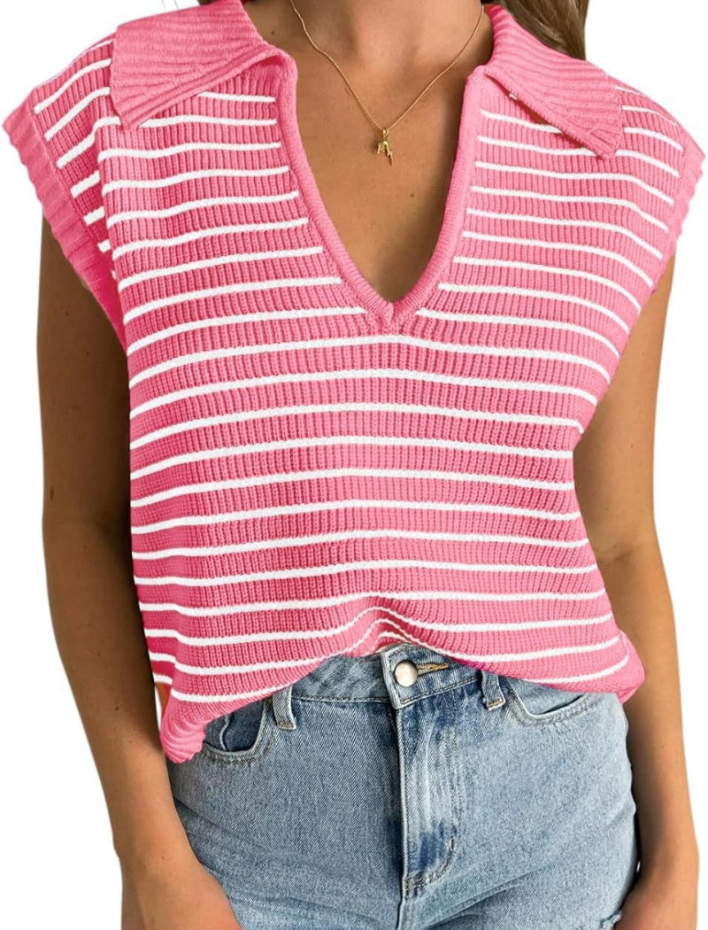 Sleeveless Striped Knit Vest