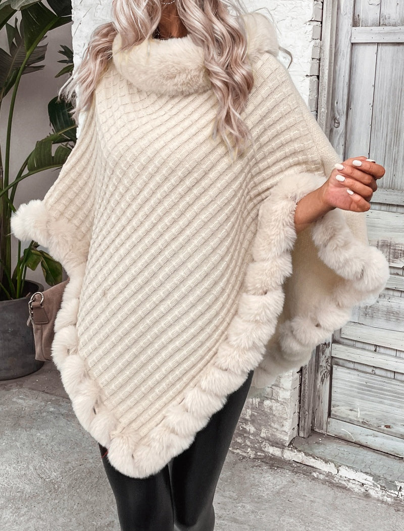 Chic Poncho with Faux Fur Trim