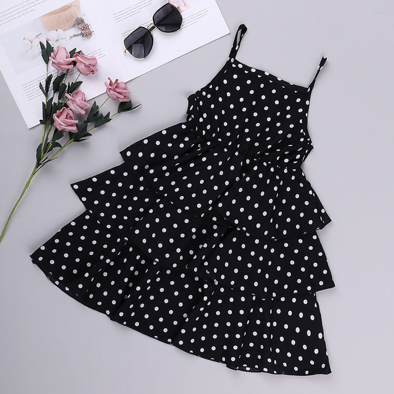 Denim Shirt and Polka Dot Layered Mini Skirt Set (Kids)