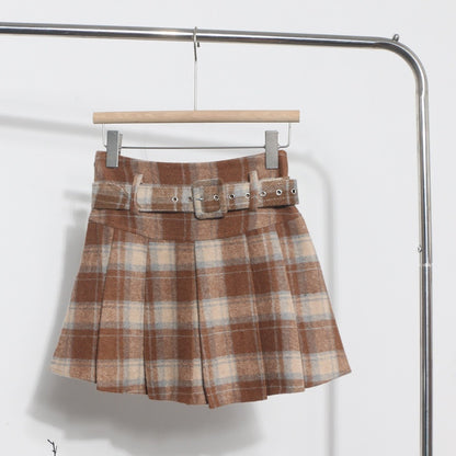 Plaid Belted Skirt