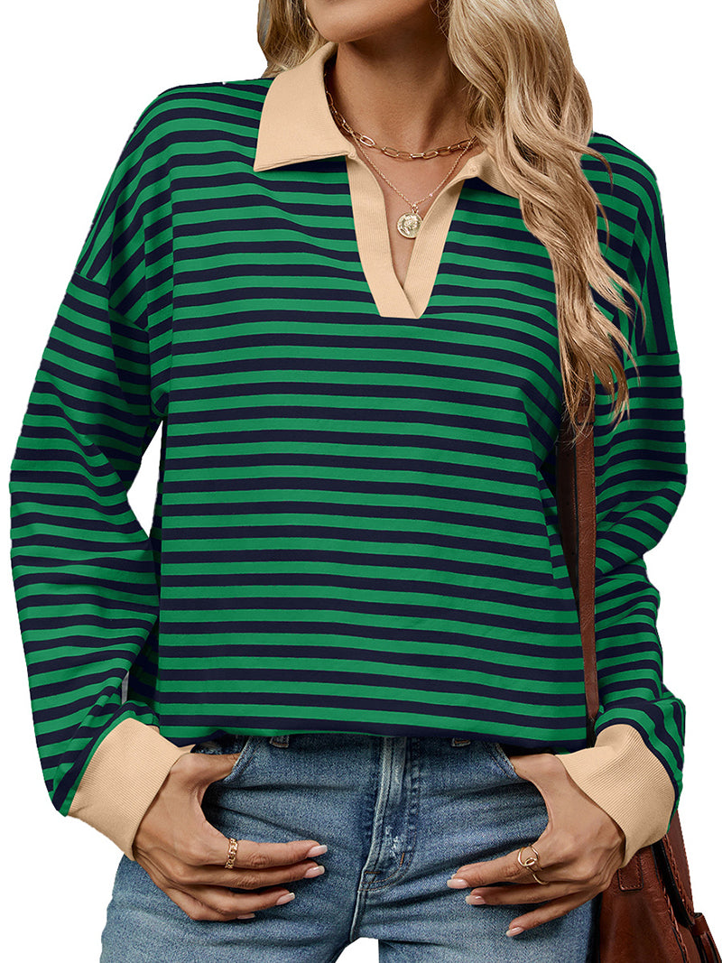 Striped Polo Neck Top