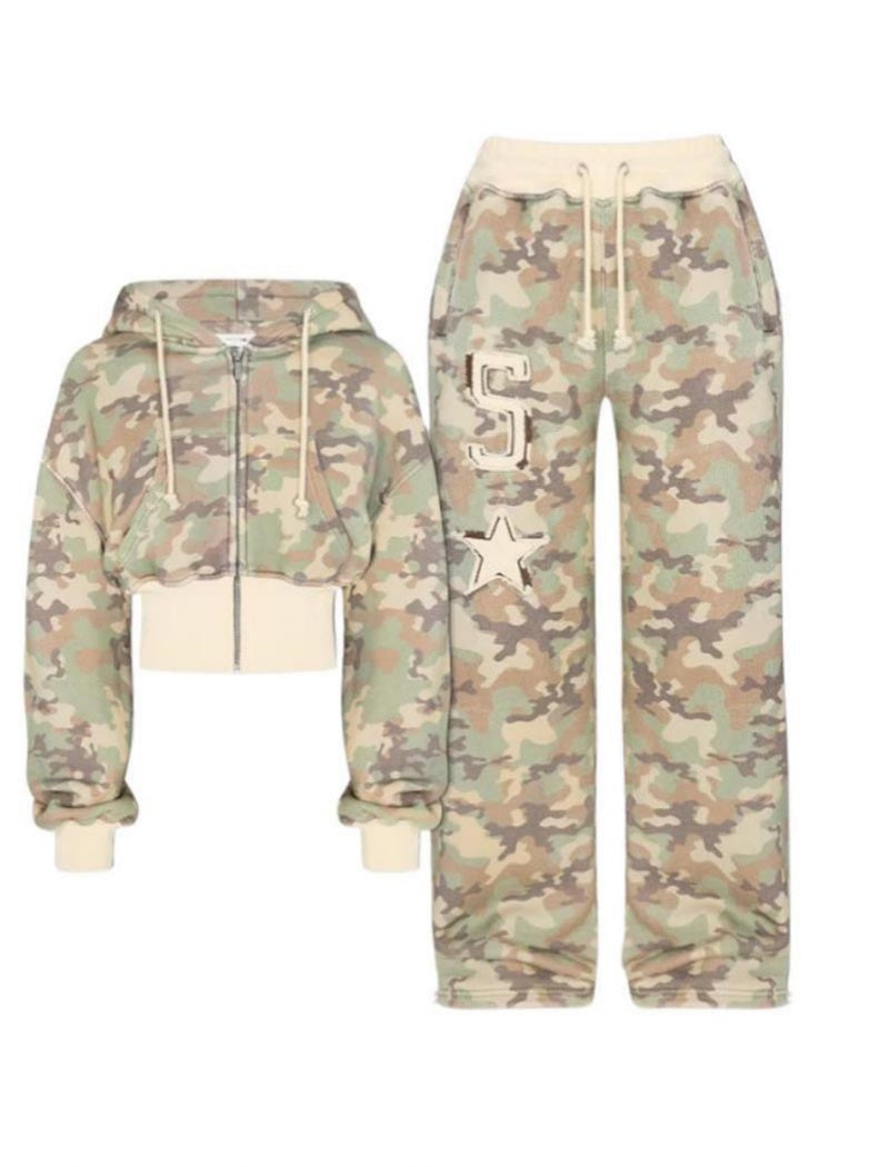 Camo Print Hoodie and Jogger Set