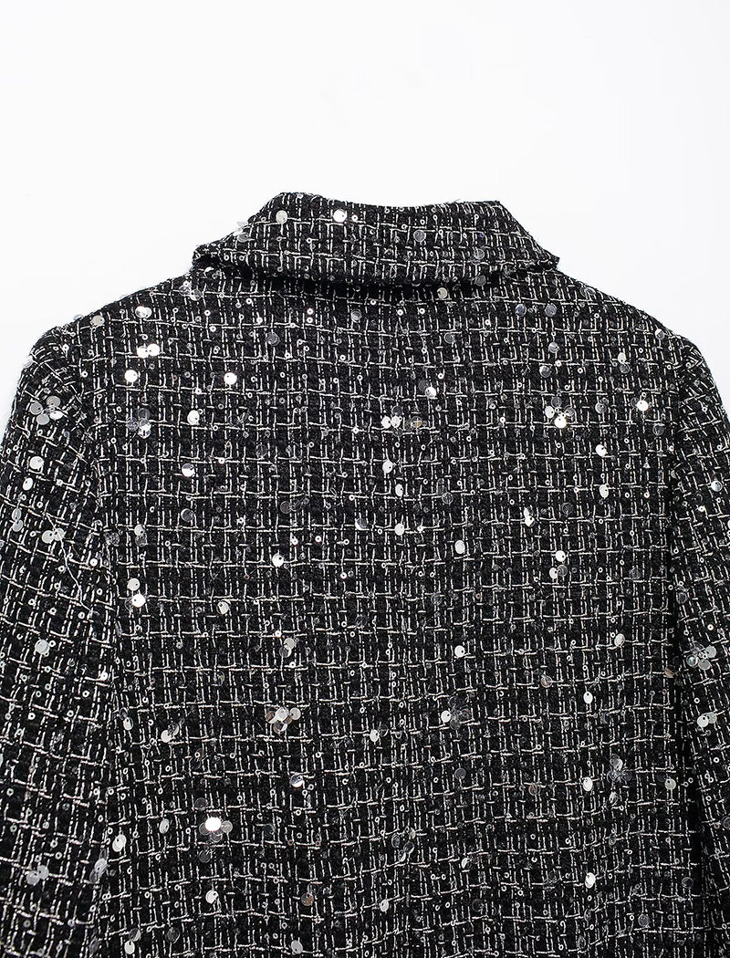 Textured Sequin Long Sleeve Cropped Blazer