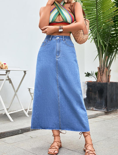 High-Rise Maxi Denim Skirt