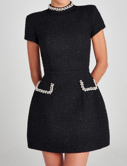 Round Neck Beaded Tweed Dress