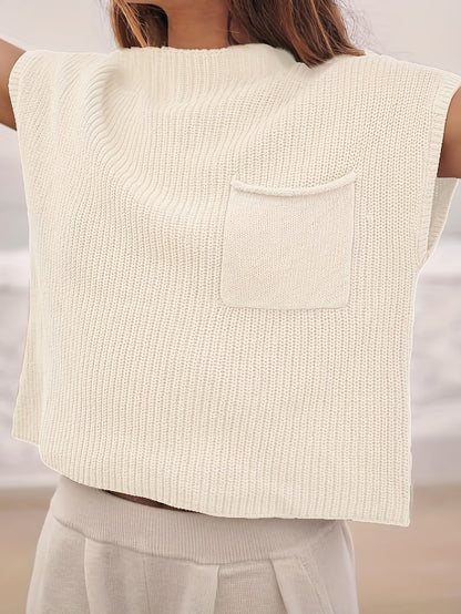 Solid Sleeveless Pocket Sweater