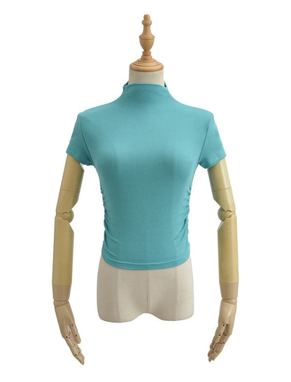 Mock Neck Ruched Short Sleeve Tee