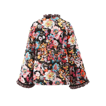 Floral Trim Bell Sleeve Coat