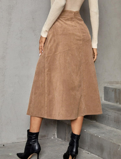High-Waisted A-Line Midi Skirt