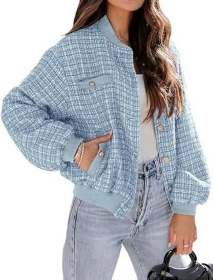 Plaid Bomber Jacket with Pockets