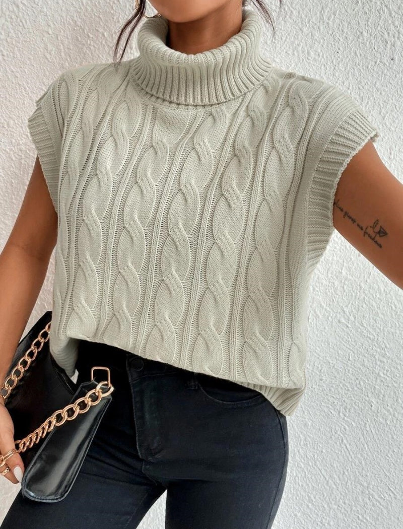 Solid Color High Neck Loose Knit Vest