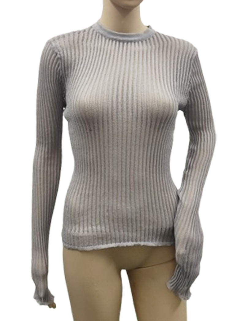 Sheer Ribbed Knit Long Sleeve Top