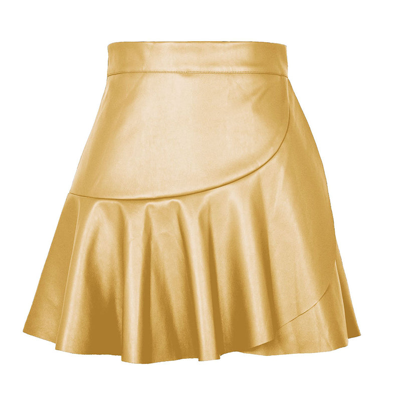 Faux Leather Asymmetrical Flared Skirt