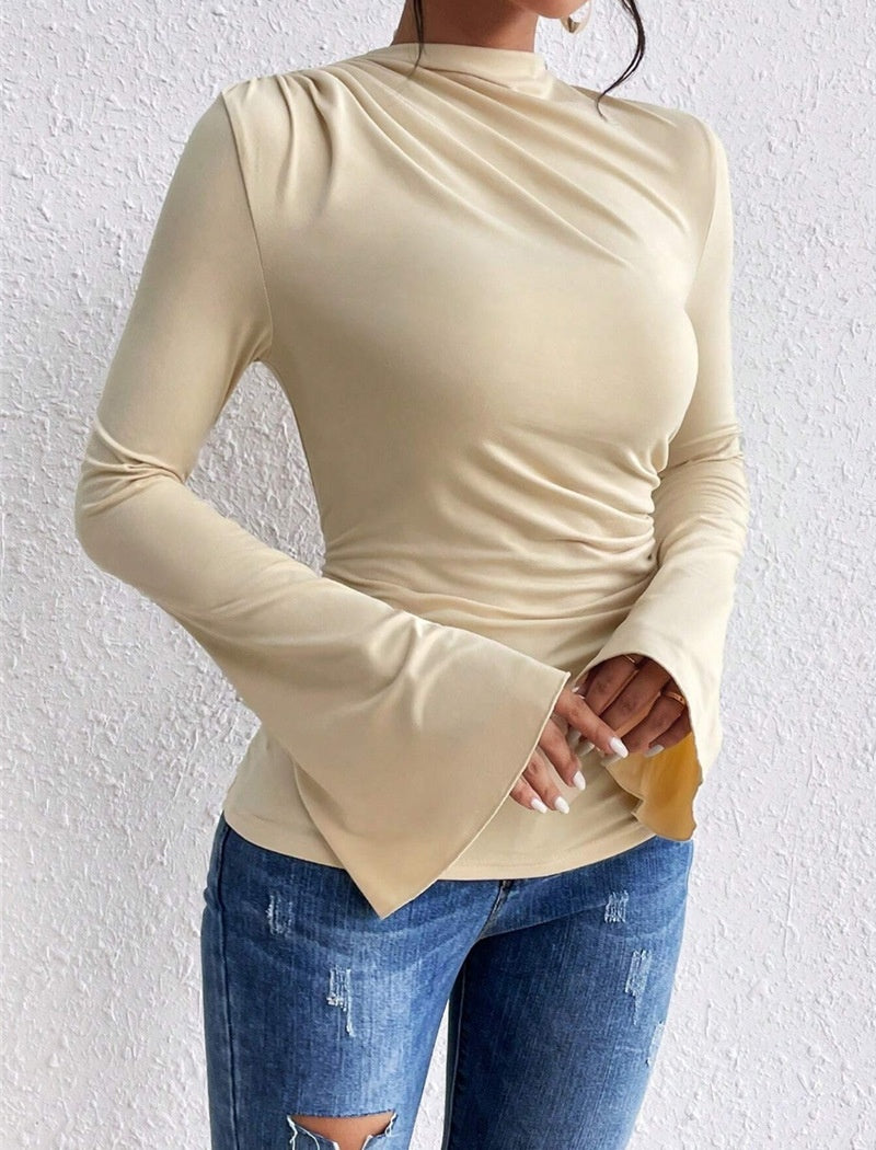 Ruched Long Sleeve Top with Flared Cuffs