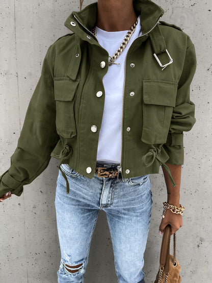 Button-Up Drawstring Jacket