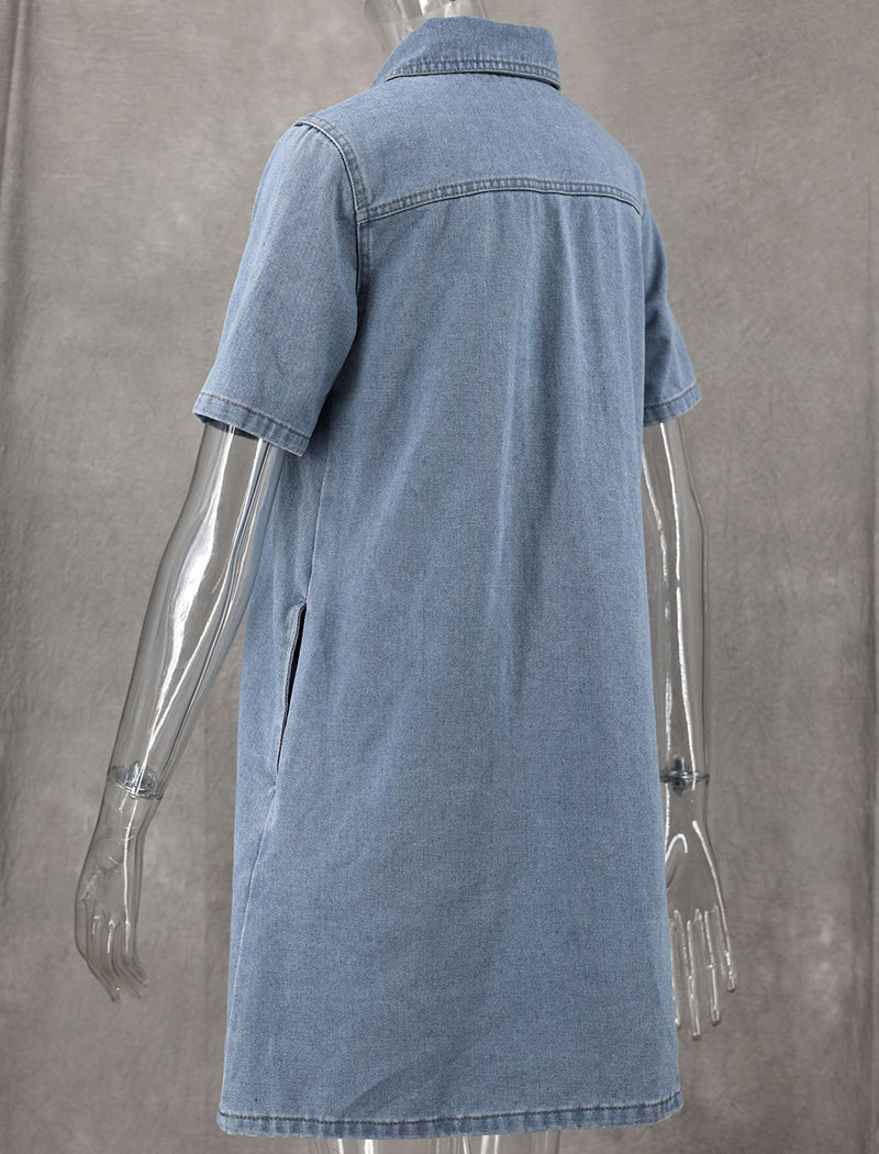 Short-Sleeve Denim Mini Dress