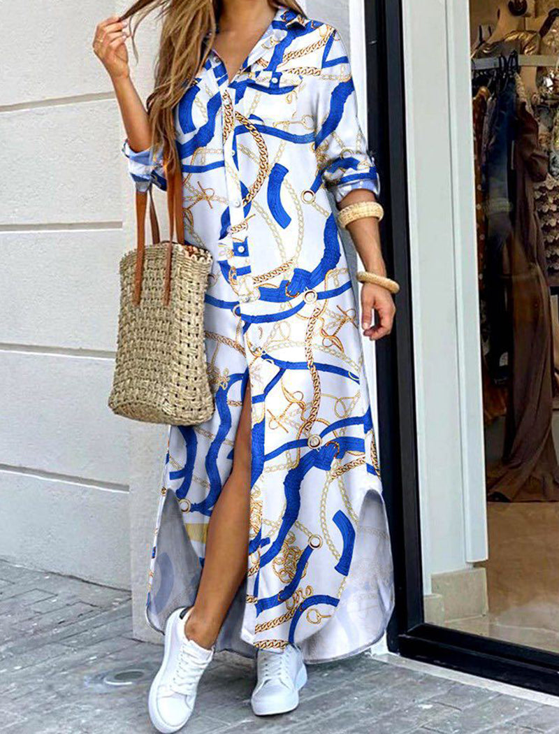 Script Print Button-Up Maxi Dress