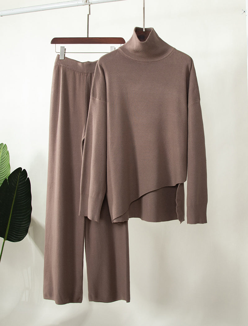 Asymmetrical Sweater and Knit Wide-leg Pants Set