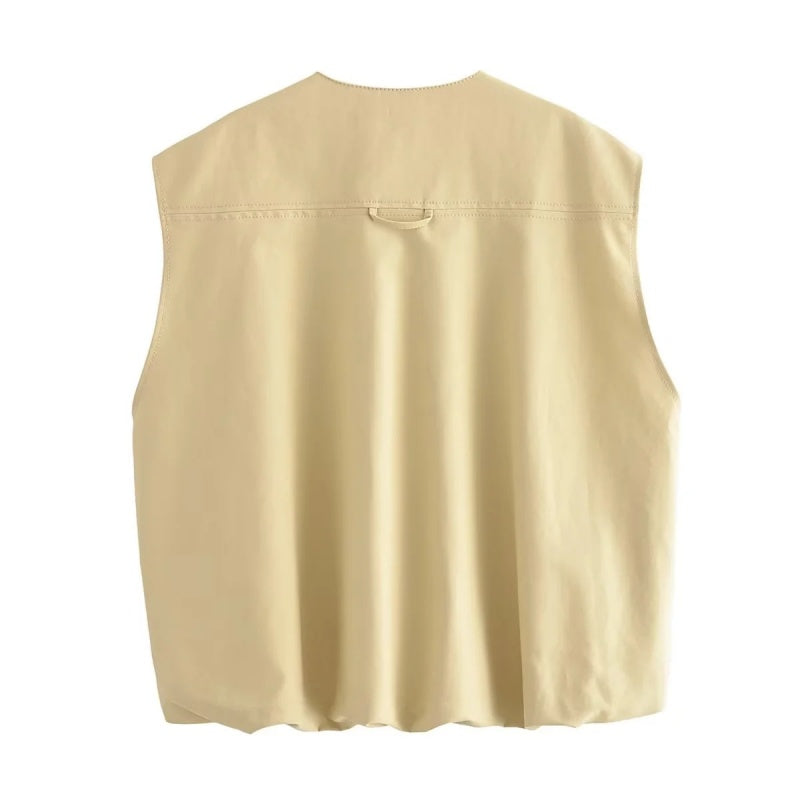 Crewneck Sleeveless Pleated Hem Tank Top